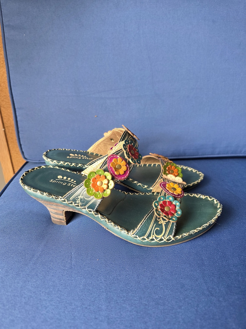 Spring Step Leather Floral Sandals Size 39 (8–8.5)  Boho Comfort  Artsy